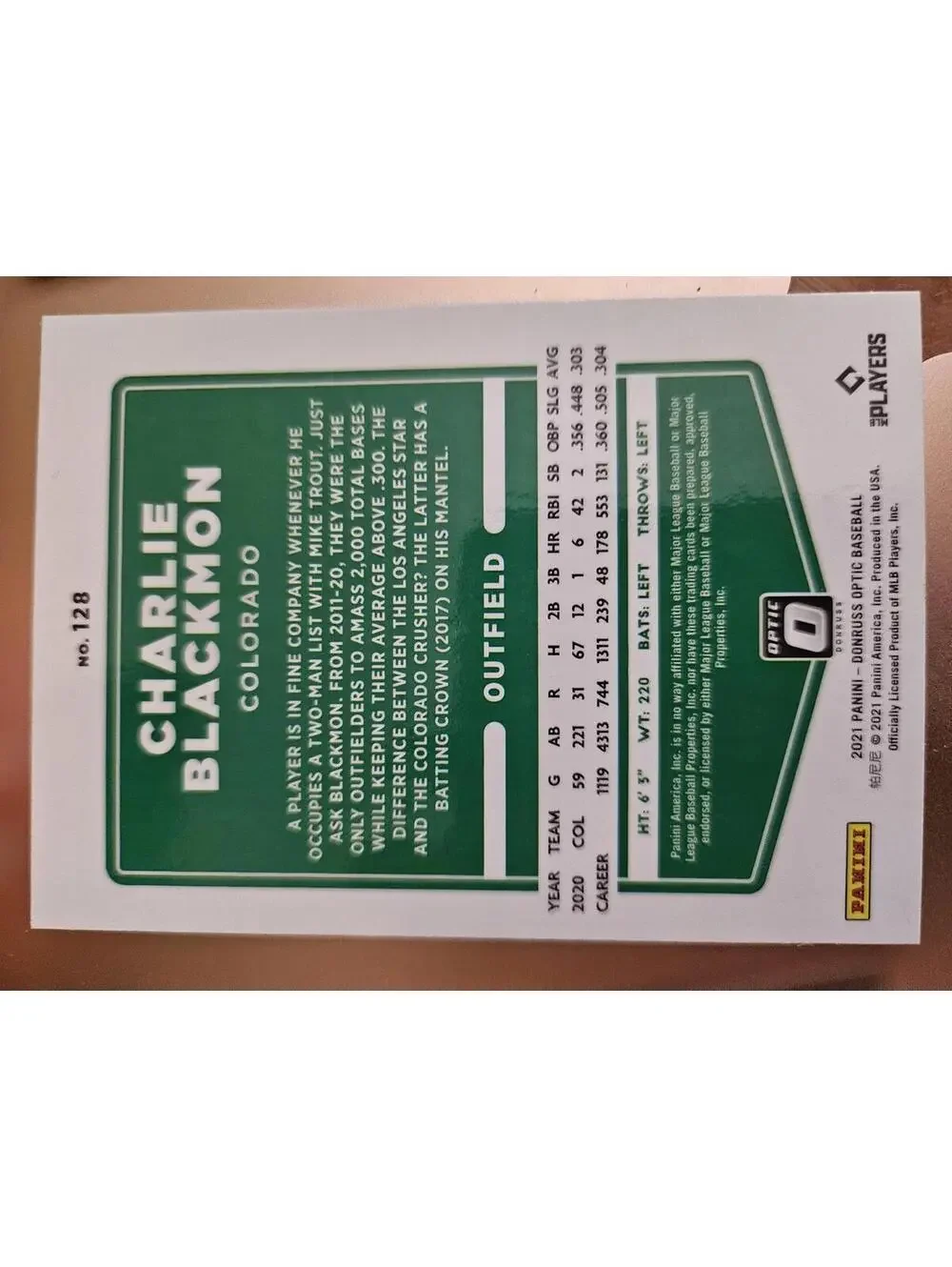 Charlie Blackmon- 2021 Panini Optic baseball Donruss #128 - Rockies - RAW Mint
